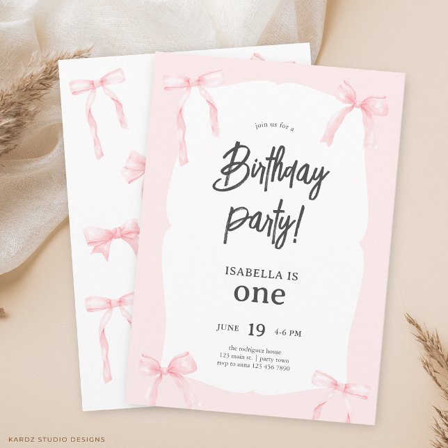 Invitation pour le 1er anniversaire de la fille au (The invitation is shown at a 5x7-inch size. Choose size, paper, and corner style.)