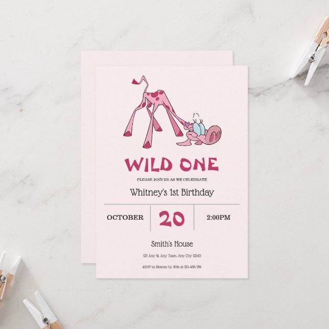 Invitation pour le 1er anniversaire de la girafe t (Devant/Arrière en situation)