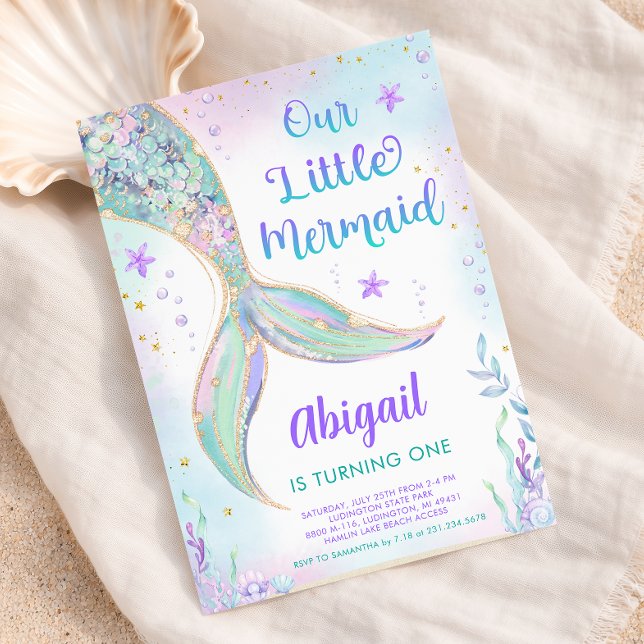 Invitation pour le 1er anniversaire de la Petite S (Mermaid 1st Birthday Invitation
)
