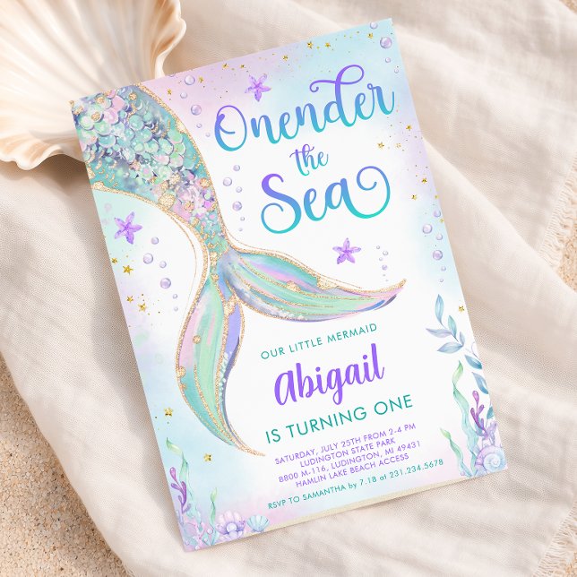 Invitation pour le 1er anniversaire de la Sirène s (Oneder the Sea Mermaid 1st Birthday Invitation
)