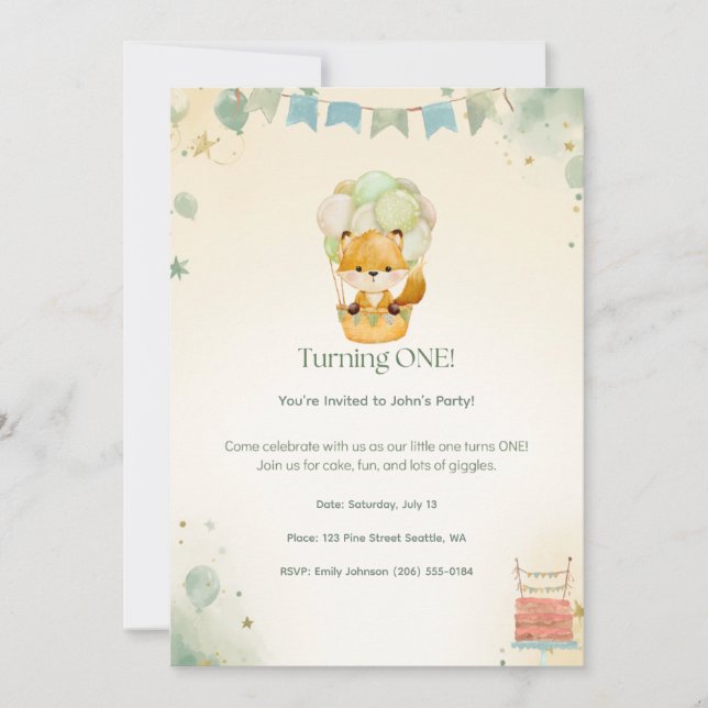 Invitation pour le 1er anniversaire de Little Fox (Devant)