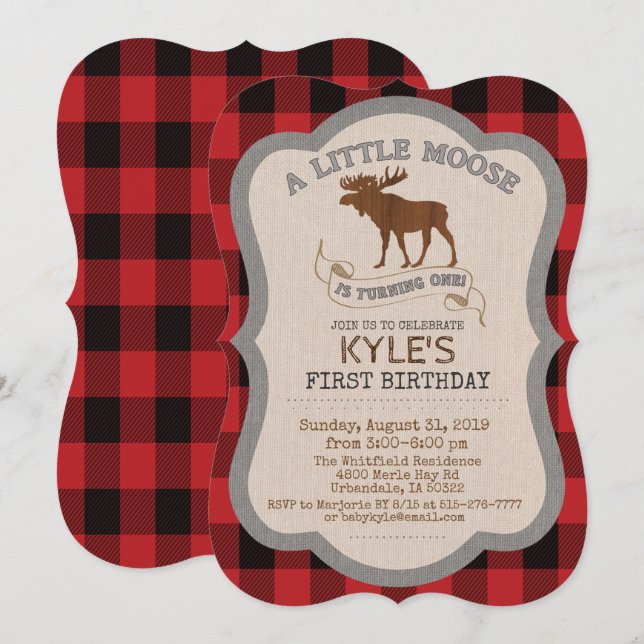 Invitation pour le 1er anniversaire de Moose Boy (Devant / Derrière)