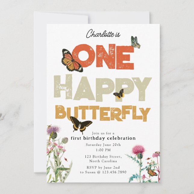 Invitation pour le 1er anniversaire de papillon he (Devant)