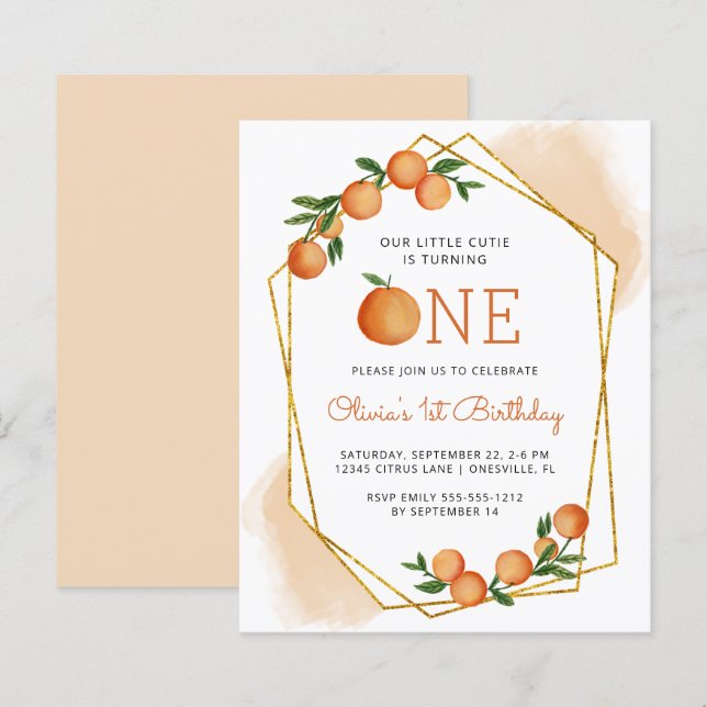 Invitation pour le 1er anniversaire de Petit Citro (Devant / Derrière)