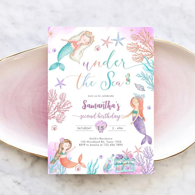 Invitation pour le 1er anniversaire de sirène sous (Créateur téléchargé)