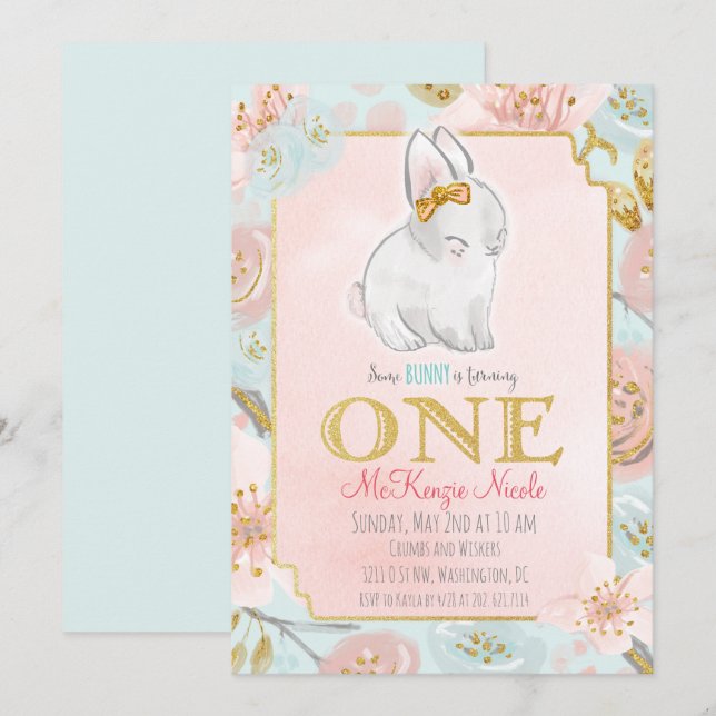Invitation pour le 1er anniversaire de Some Bunny (Devant / Derrière)