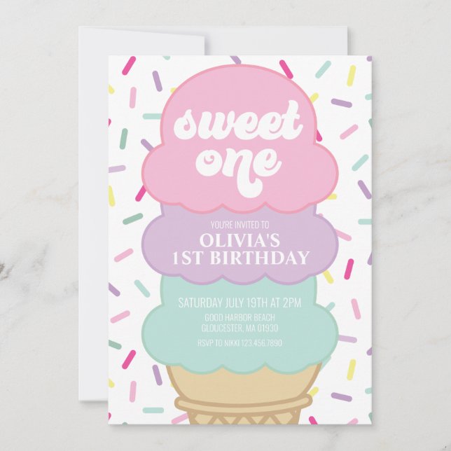 Invitation pour le 1er anniversaire de Sweet One a (Devant)