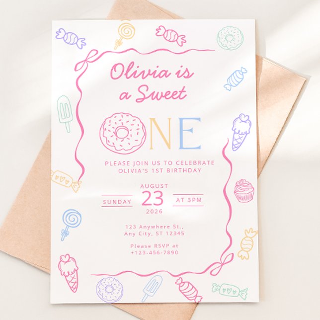 Invitation pour le 1er anniversaire de Sweet One s (Sweet One 1st Birthday Invitation | Candy Land First Birthday Invite | Pastel Sweets Birthday Party )