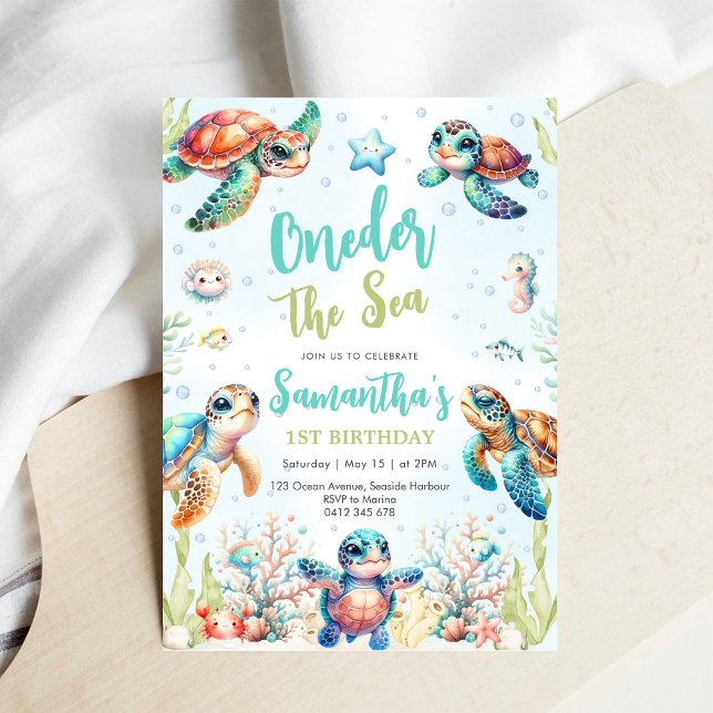 Invitation pour le 1er anniversaire de Tortue sous (Créateur téléchargé)