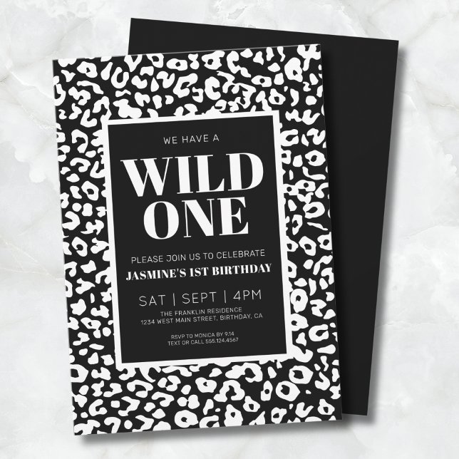 Invitation pour le 1er anniversaire de Wild One Sa (Wild One Black White 1st Birthday Invitation)