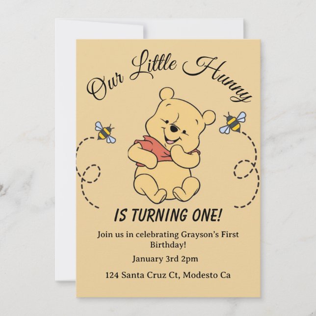Invitation pour le 1er anniversaire de Winnie l'ou (Devant)
