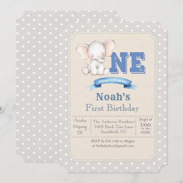 Invitation pour le 1er anniversaire d'Elephant Boy (Devant / Derrière)