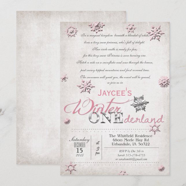 Invitation pour le 1er anniversaire d'hiver Oneder (Devant / Derrière)