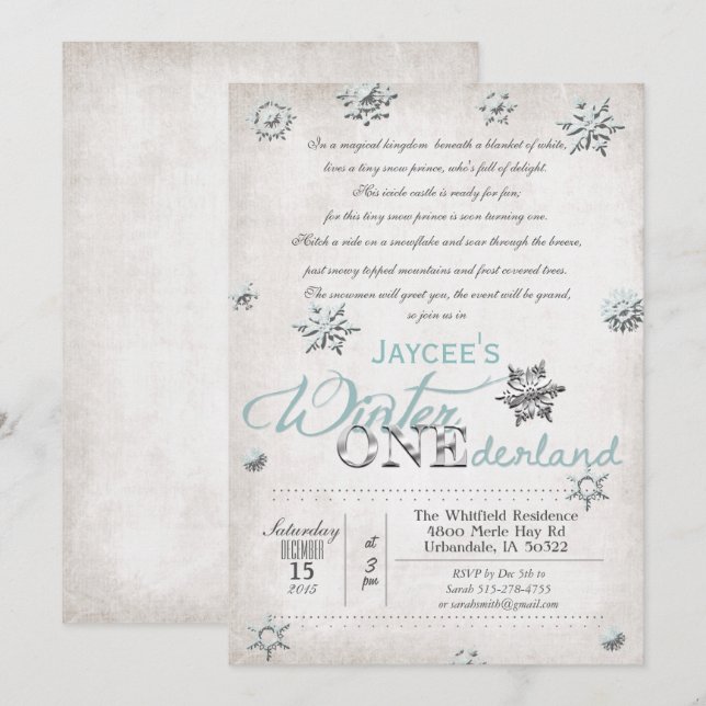 Invitation pour le 1er anniversaire d'hiver Oneder (Devant / Derrière)
