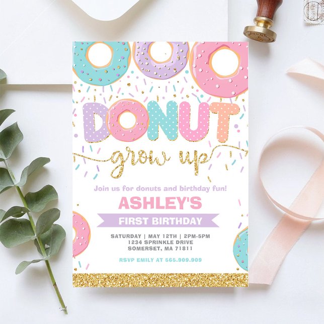 Invitation pour le 1er anniversaire Donut Grow Up  (Créateur téléchargé)