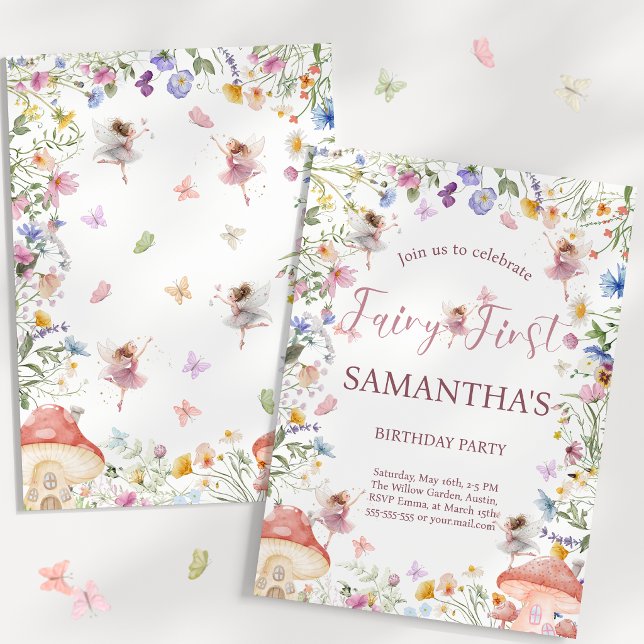 Invitation pour le 1er anniversaire du jardin de f (Wildflower Fairy Garden 1st Birthday Invitation)