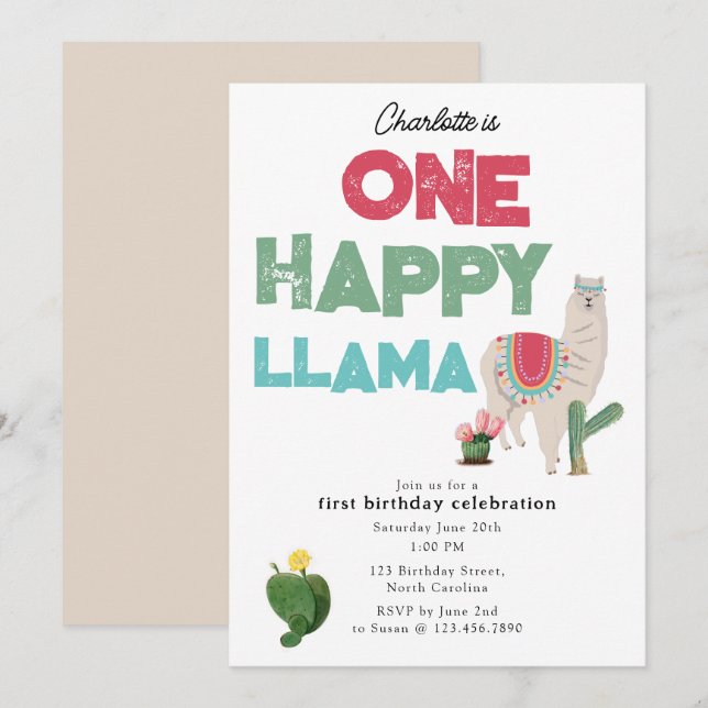 Invitation pour le 1er anniversaire d'une fille av (Devant / Derrière)