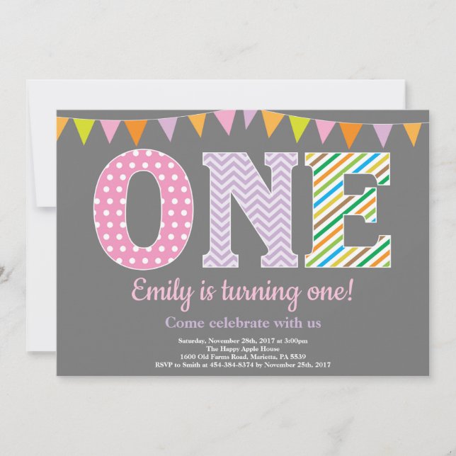 Invitation pour le 1er anniversaire. Fille Premier (Devant)