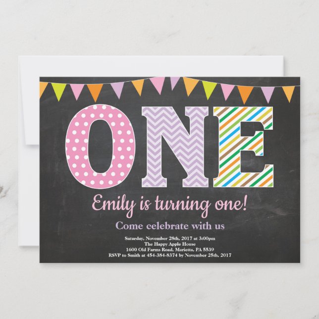 Invitation pour le 1er anniversaire - Fille tablea (Devant)