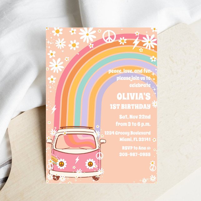 Invitation pour le 1er anniversaire Groovy Rainbow (Créateur téléchargé)