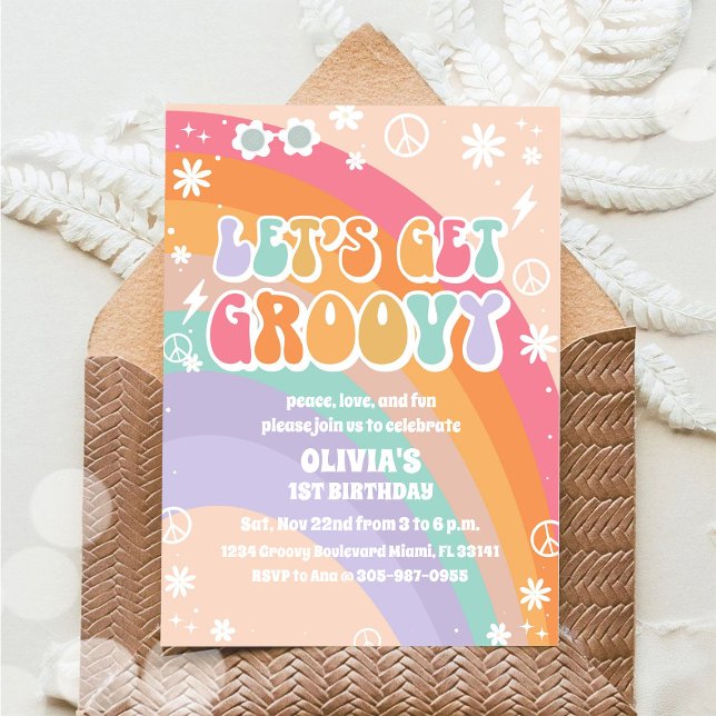 Invitation pour le 1er anniversaire Groovy Rainbow (Créateur téléchargé)
