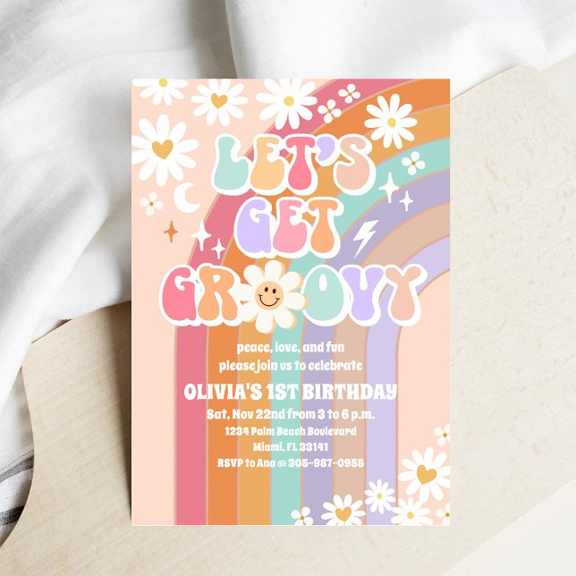 Invitation pour le 1er anniversaire Groovy Rainbow (Créateur téléchargé)