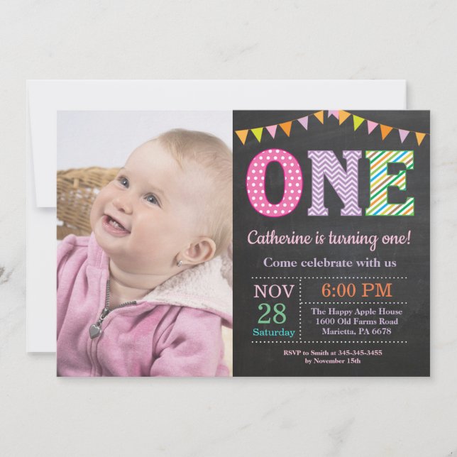 Invitation pour le 1er anniversaire. Photo de la p (Devant)