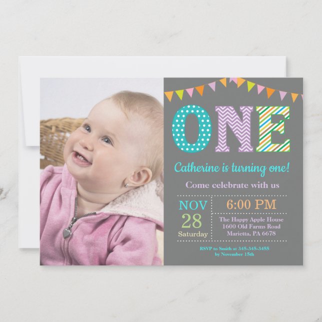 Invitation pour le 1er anniversaire. Photo du prem (Devant)