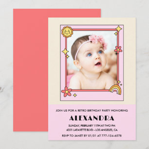 Invitation pour le 1er anniversaire Rétro Groovy F