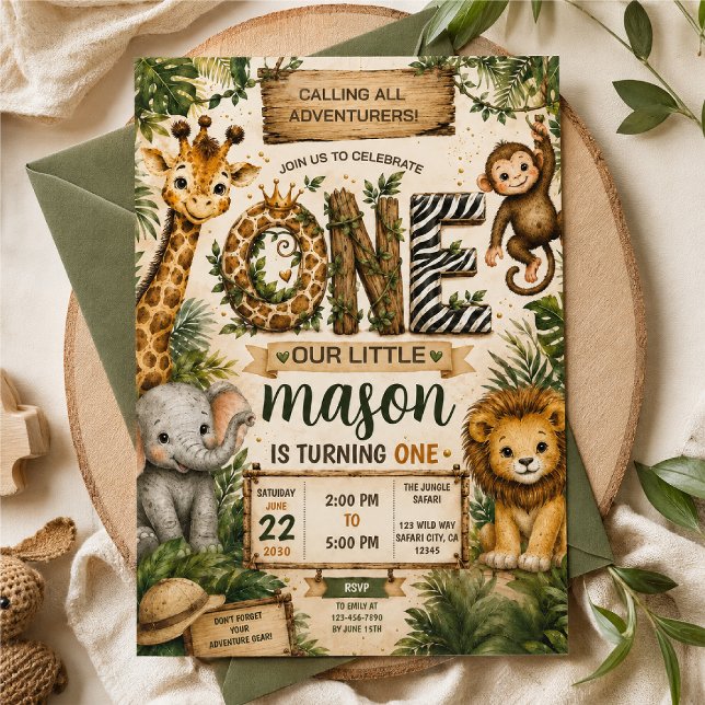 Invitation pour le 1er anniversaire Safari (Créateur téléchargé)