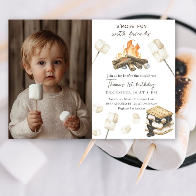 Invitation pour le 1er anniversaire S'more Fun Cam (Créateur téléchargé)
