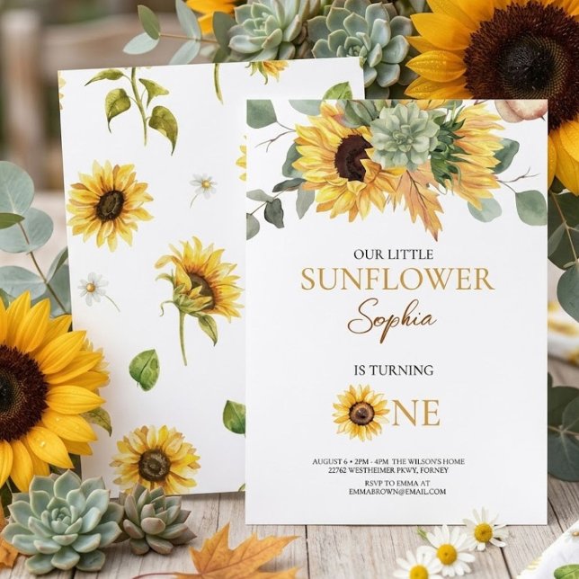 Invitation pour le 1er anniversaire Tournesol (Créateur téléchargé)