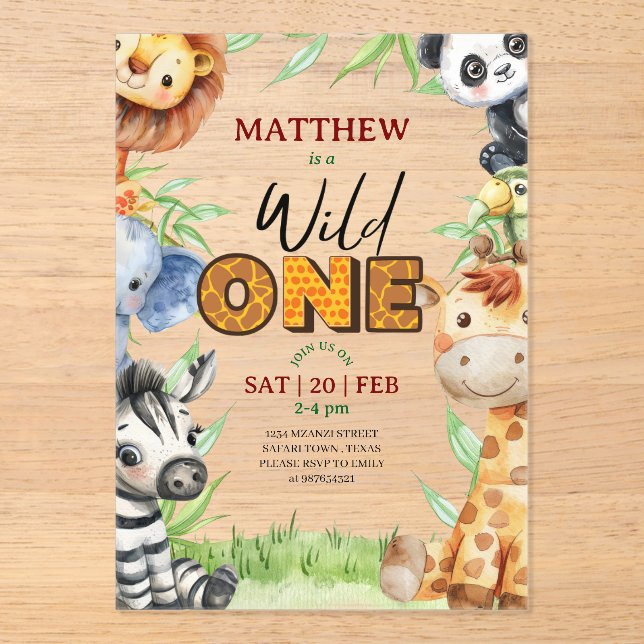 Invitation pour le 1er anniversaire Wild One Jungl (Recto)