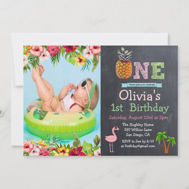 Invitation pour le 1er premier anniversaire Aloha  (Devant)