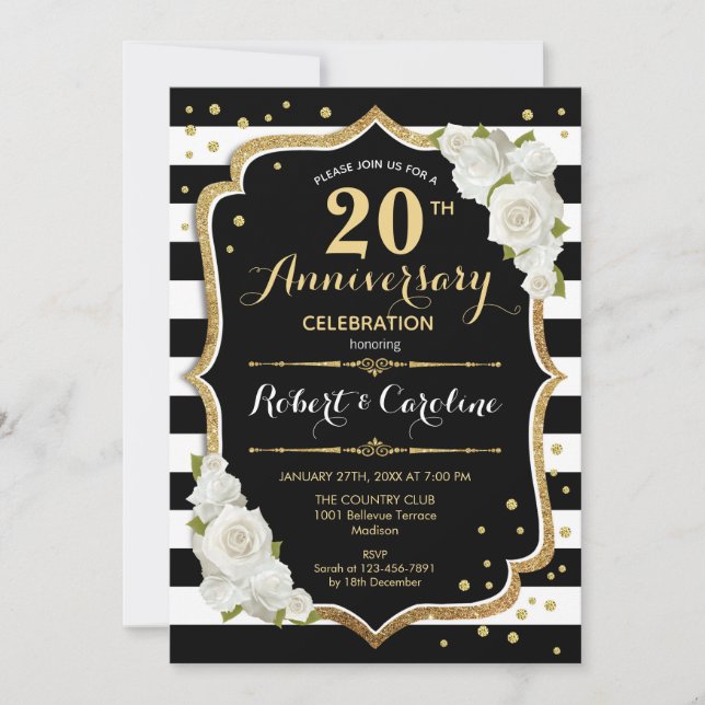 Invitation pour le 20e Anniversaire - Noir Blanc O (Devant)