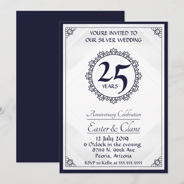 Invitation pour le 25e anniversaire de mariage en  (Devant / Derrière)