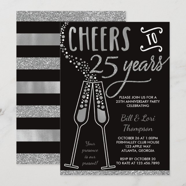 Invitation pour le 25e anniversaire, paillettes/fo (Devant / Derrière)