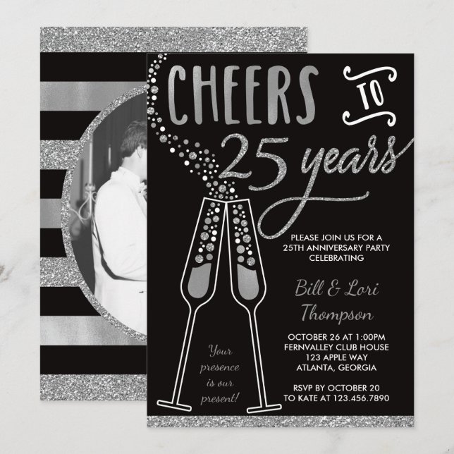Invitation pour le 25e anniversaire, paillettes/fo (Devant / Derrière)