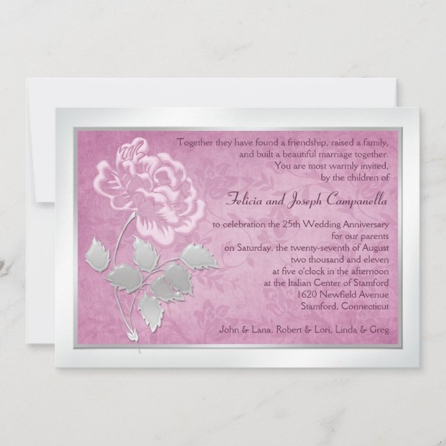 Invitation pour le 25e Anniversaire Rose Pivoine (Devant)