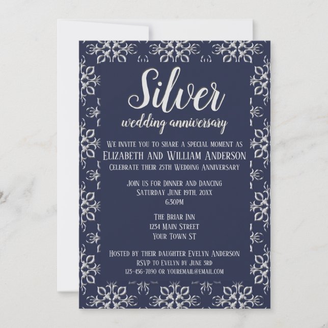 Invitation pour le 25ème Anniversaire Élégant Bleu (Devant)