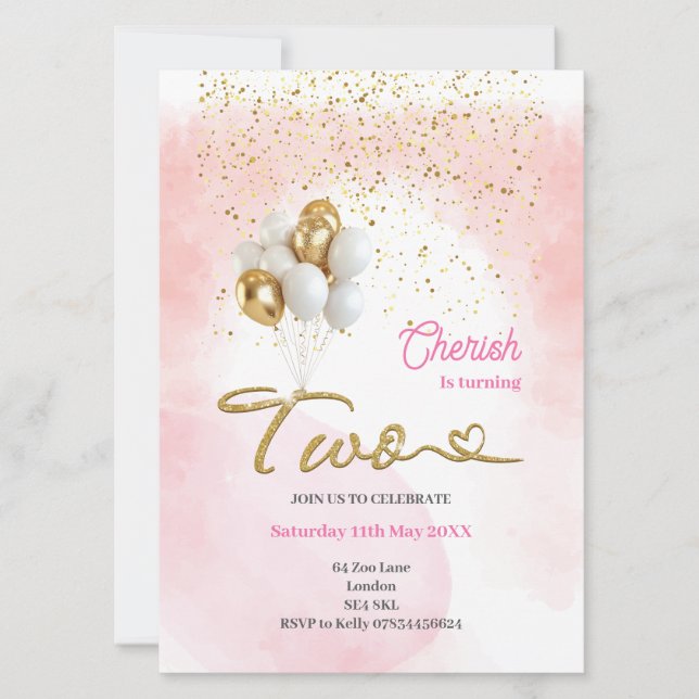 Invitation pour le 2e anniversaire des filles rose (Devant)