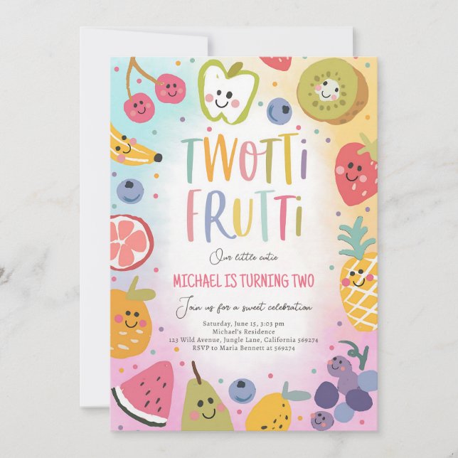 Invitation pour le 2e anniversaire Twotti Frutti T (Devant)