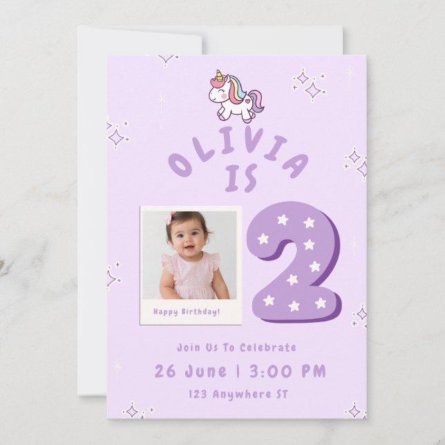 Invitation pour le 2ème anniversaire de Bébé Fille (Devant)