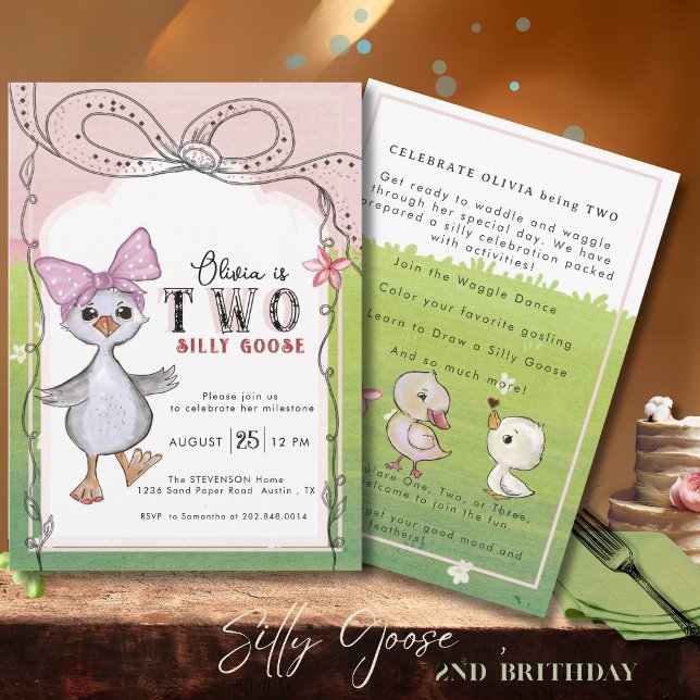 Invitation pour le 2ème anniversaire de Two Silly  (Two Silly Goose 2nd Birthday Invitation)