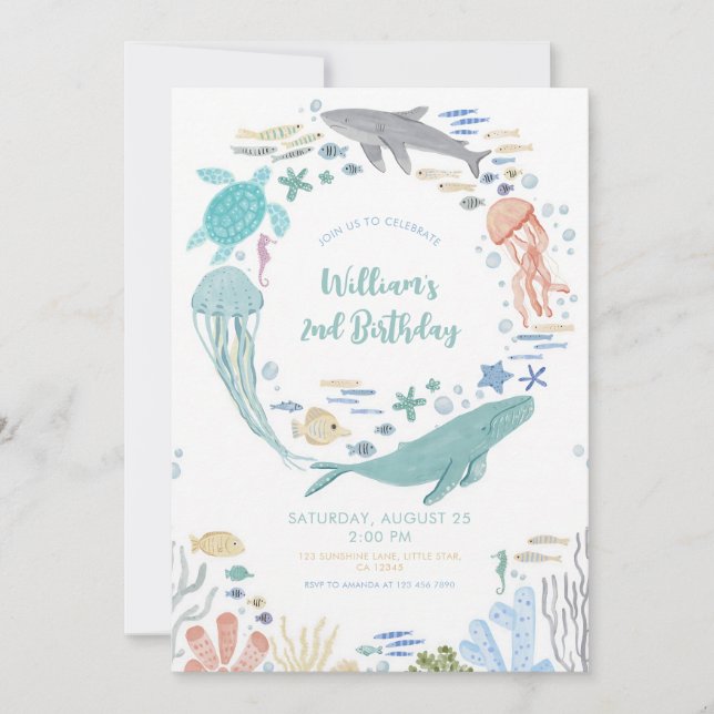 Invitation pour le 2ème anniversaire sous la mer (Devant)