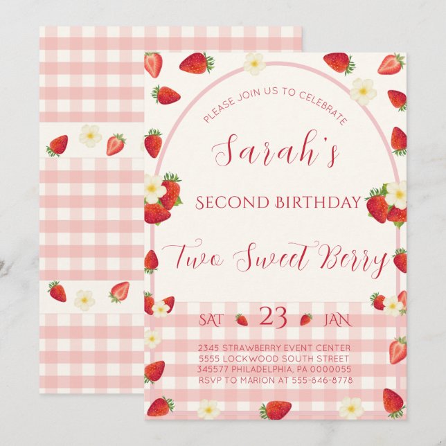 Invitation pour le 2ème anniversaire Two Sweet Ber (Devant / Derrière)