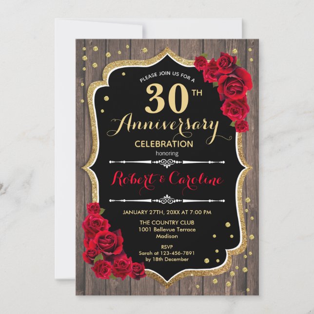 Invitation pour le 30e anniversaire - Bois rustiqu (Devant)