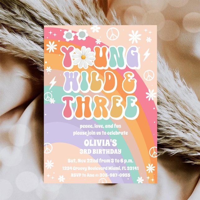 Invitation pour le 3ème anniversaire Retro Hippie (Créateur téléchargé)