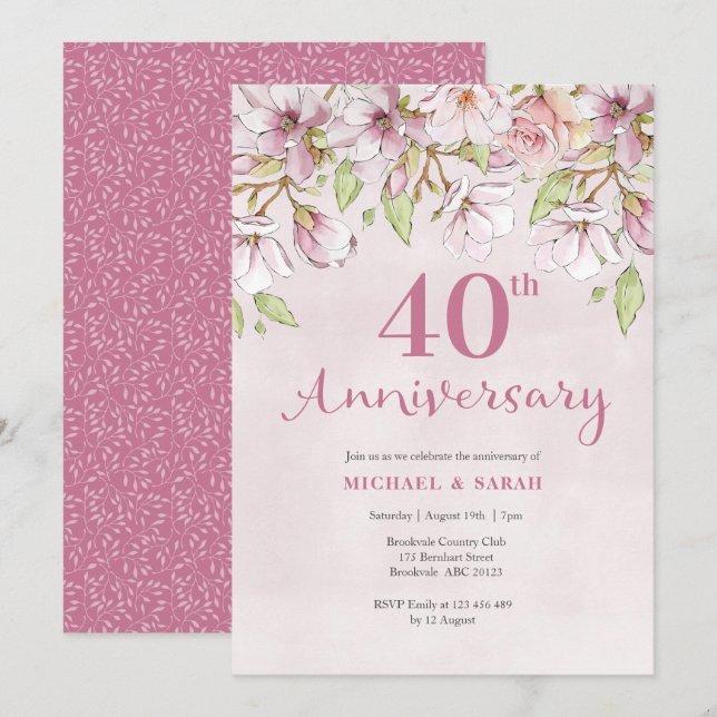 Invitation pour le 40e anniversaire de mariage Fle (Devant / Derrière)