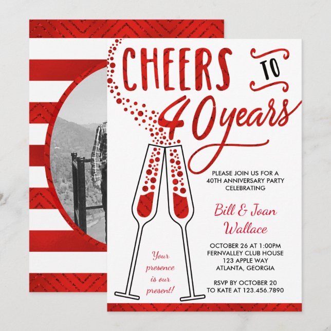 Invitation pour le 40e Anniversaire, Faux Paillett (Devant / Derrière)